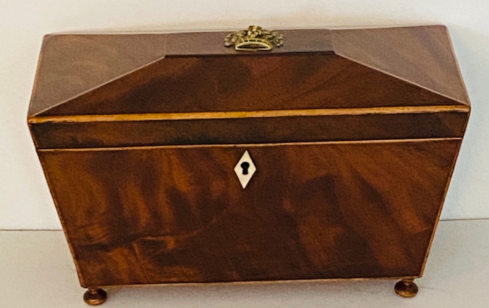 George III Mahogany and Satinwood Tea Caddy.