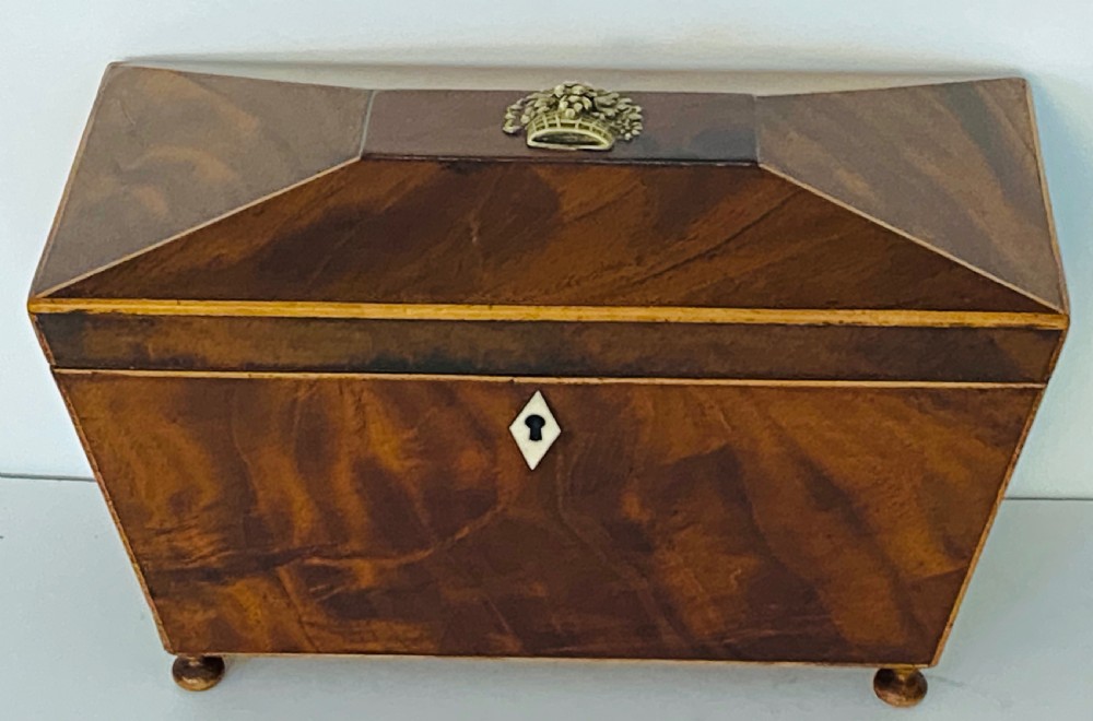 George III Mahogany and Satinwood Tea Caddy. View II
