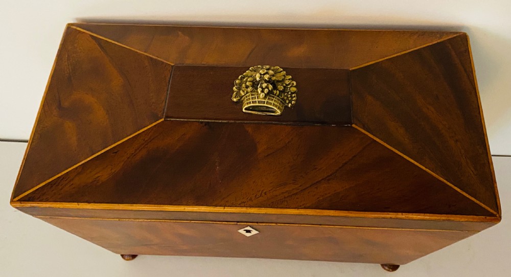 George III Mahogany and Satinwood Tea Caddy. View III