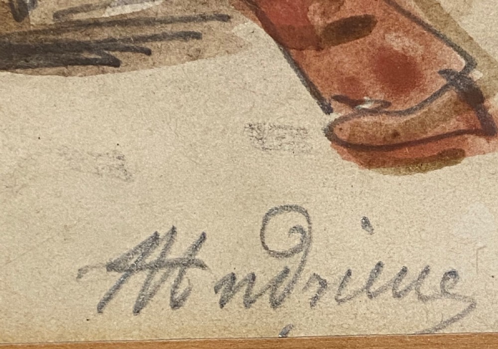 French Watercolour Of Man Smoking  View IV