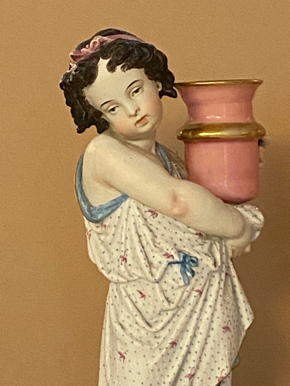 Pair 19th Century Porcelain Candlesticks View II