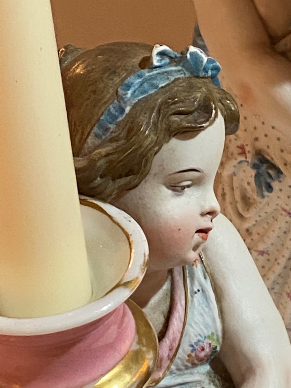 Pair 19th Century Porcelain Candlesticks View V