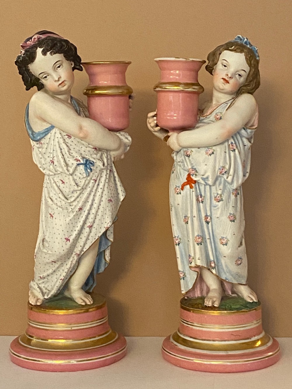 Pair 19th Century Porcelain Candlesticks