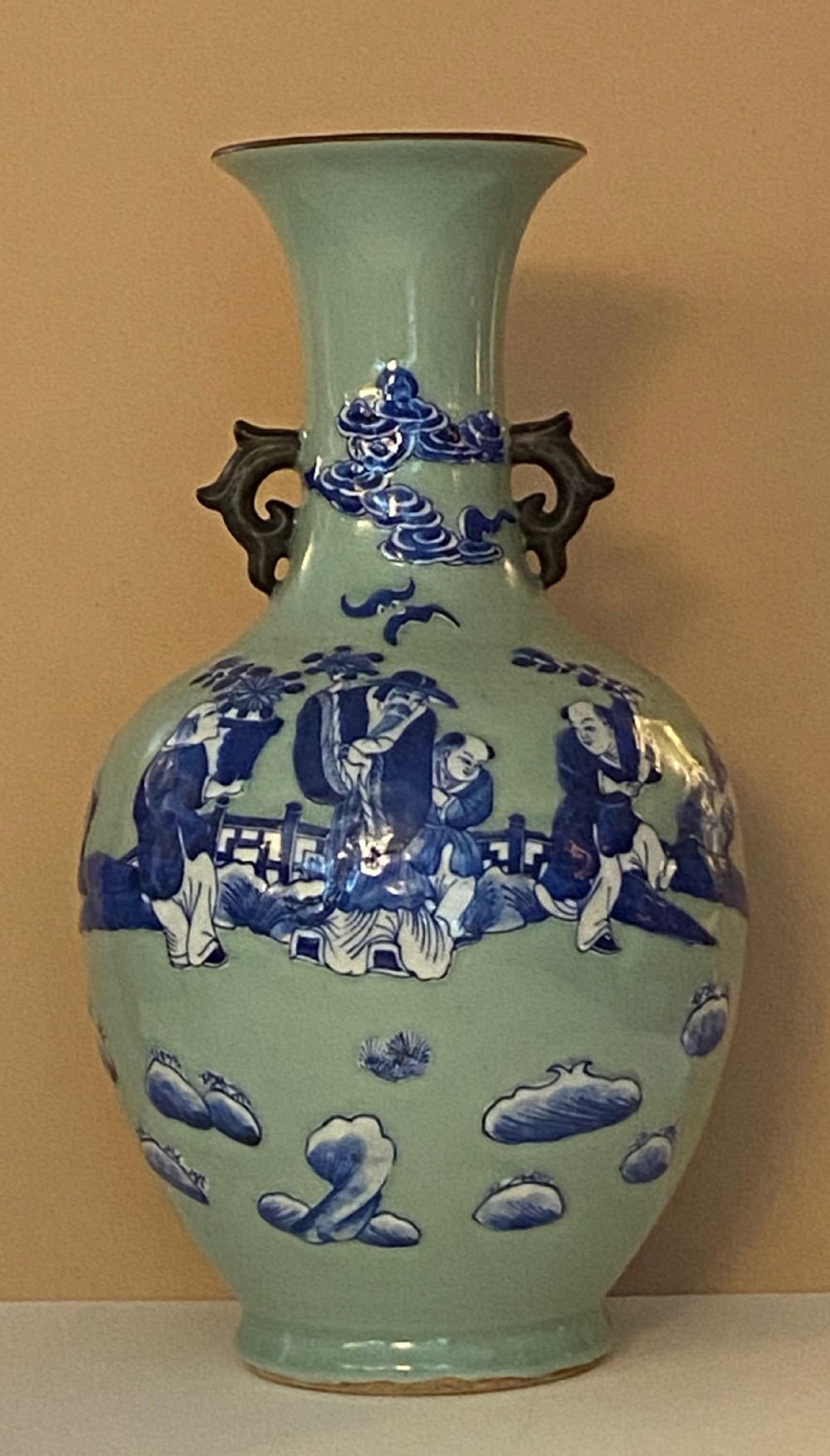 Chinese Export Celadon Ground Baluster Vase
