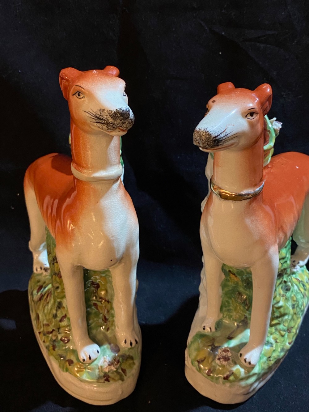 A Pair of Staffordshire Pottery Models of Greyhounds. View V