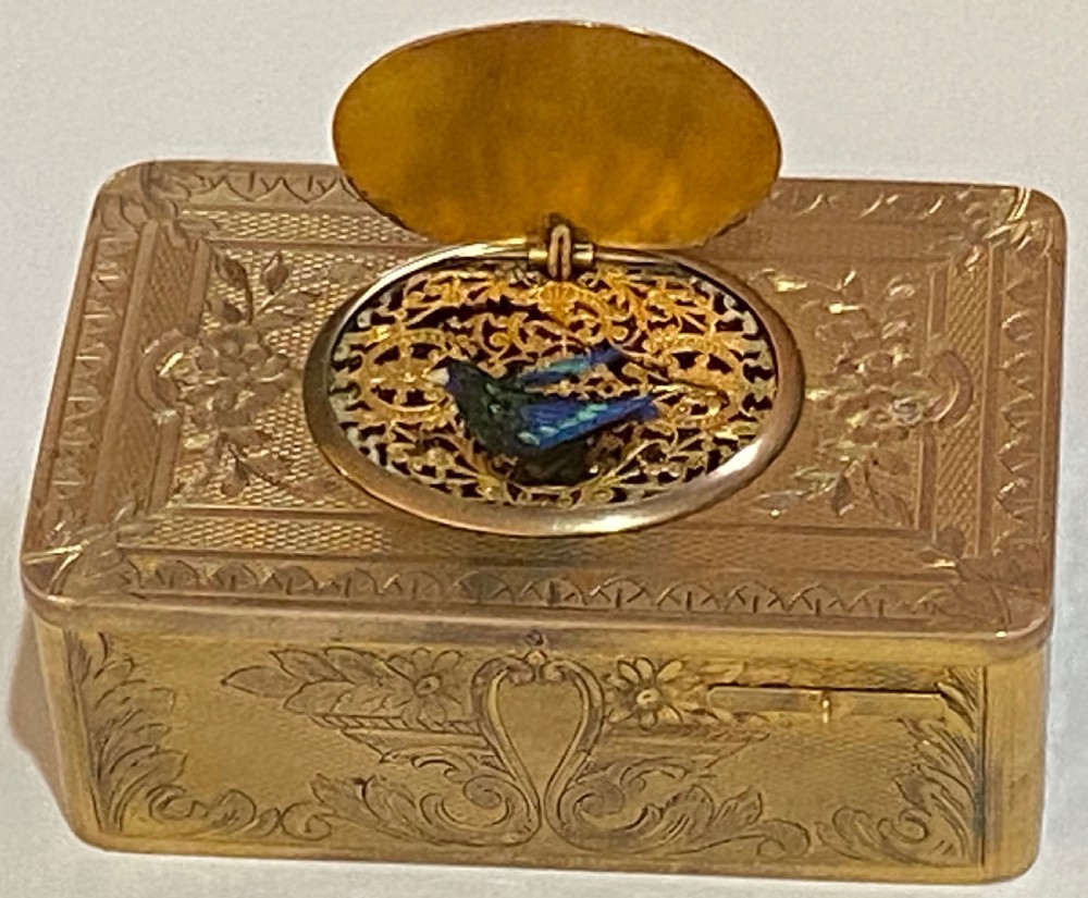 French Gilt Brass Musical Automata Box with Singing Bird
