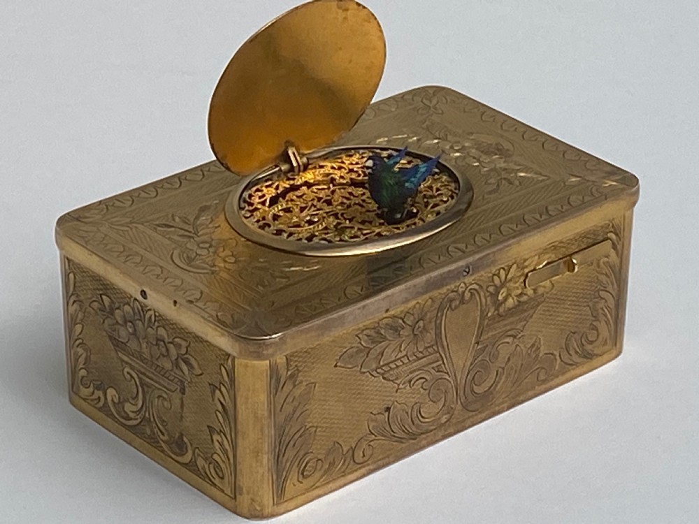 French Gilt Brass Musical Automata Box with Singing Bird View X