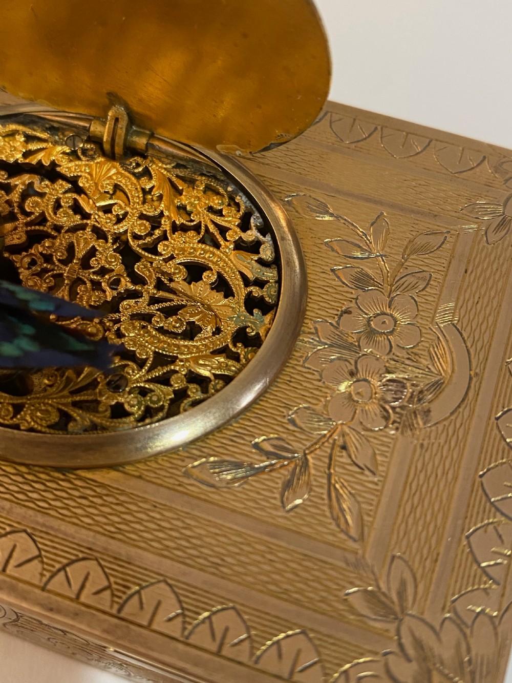 French Gilt Brass Musical Automata Box with Singing Bird View XVIII