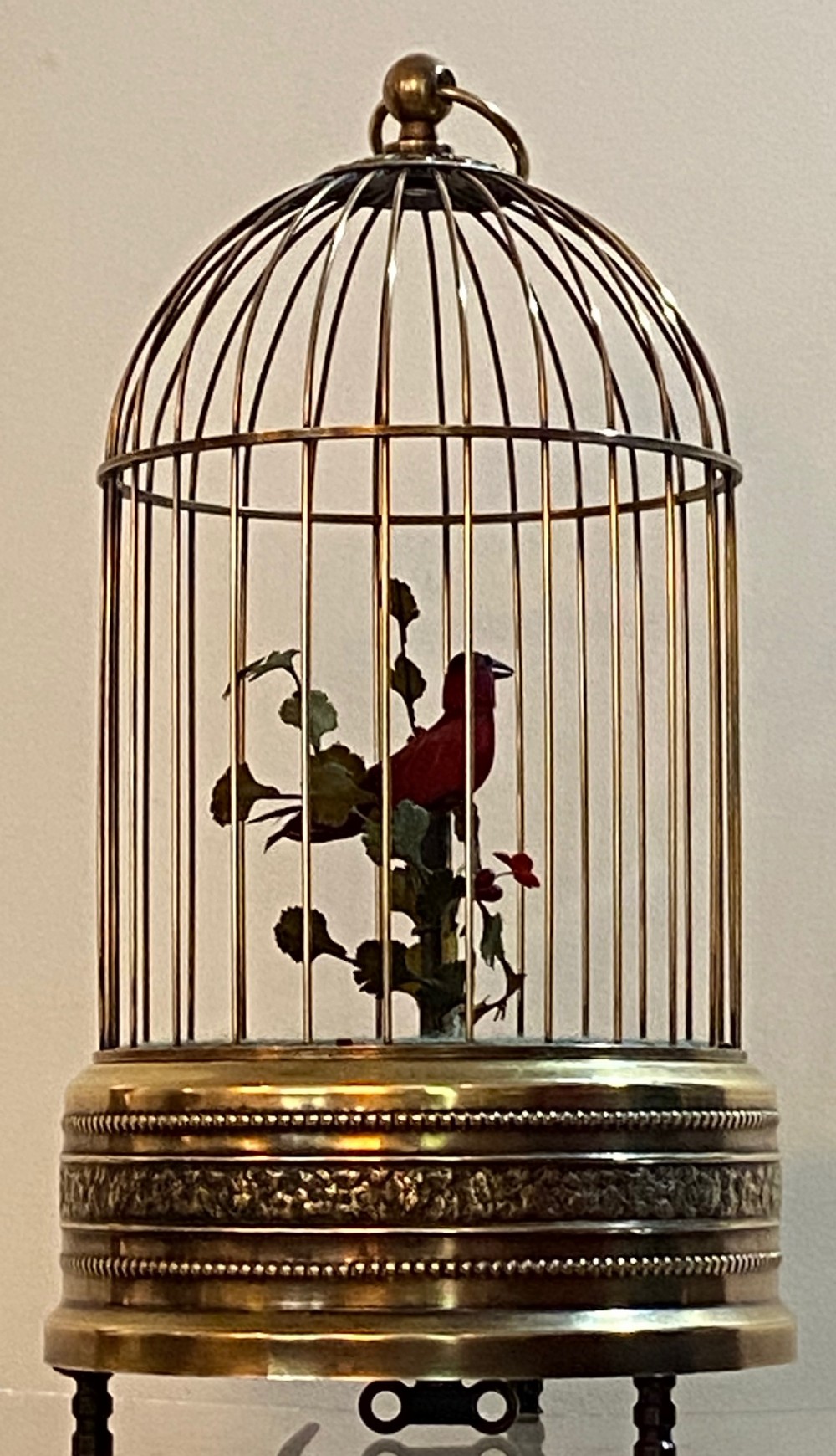 French Singing Bird Automaton  in Brass Cage