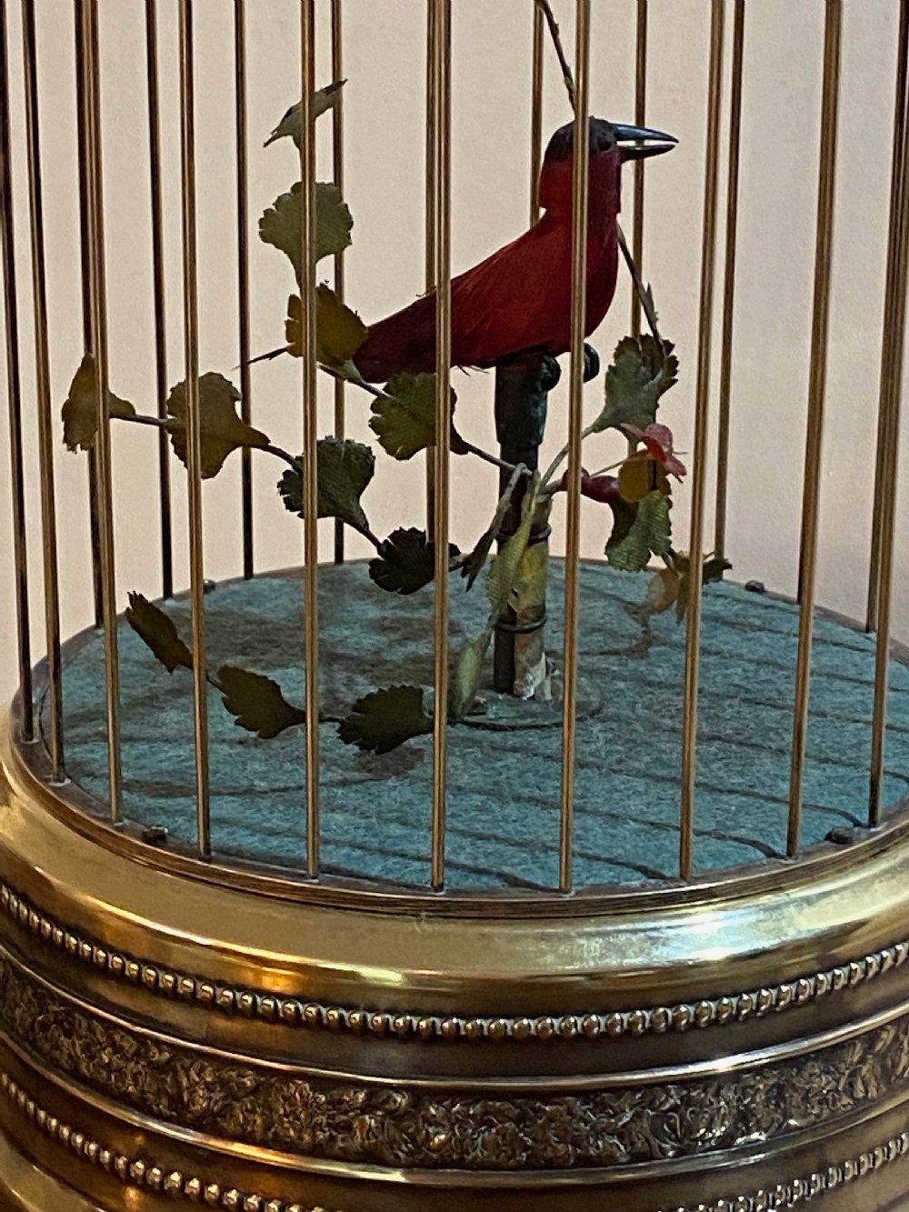 French Singing Bird Automaton  in Brass Cage View III