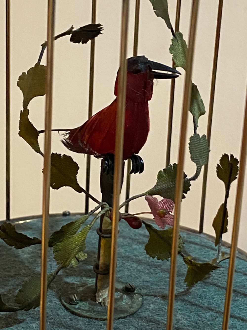 French Singing Bird Automaton  in Brass Cage View IV
