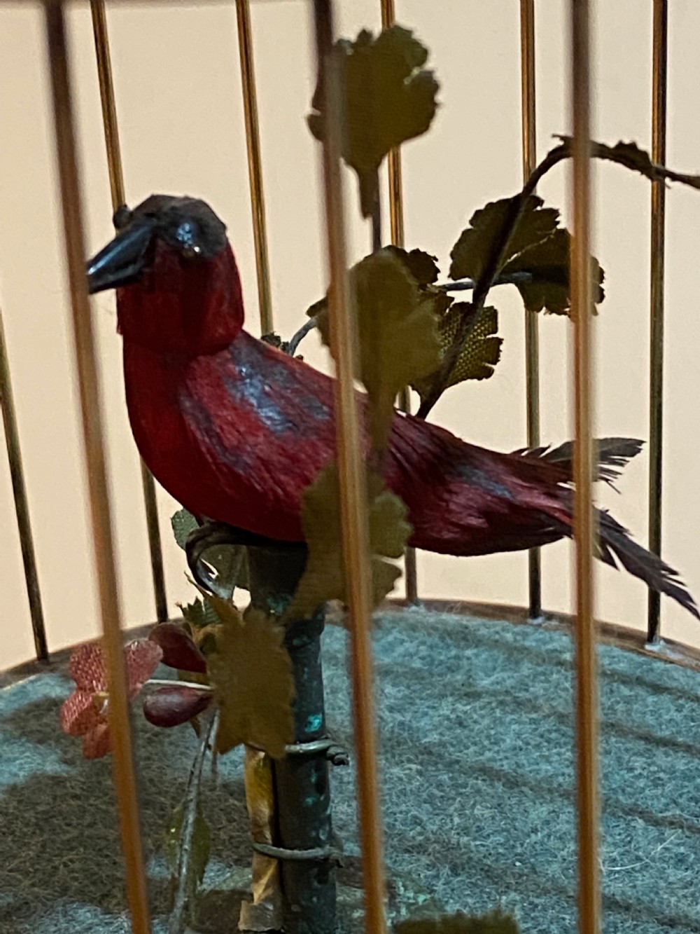 French Singing Bird Automaton  in Brass Cage View V