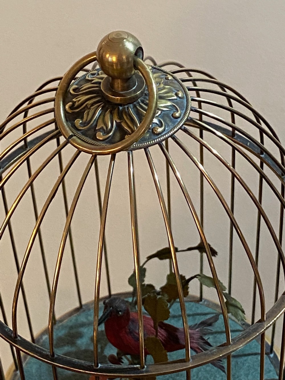 French Singing Bird Automaton  in Brass Cage View VI