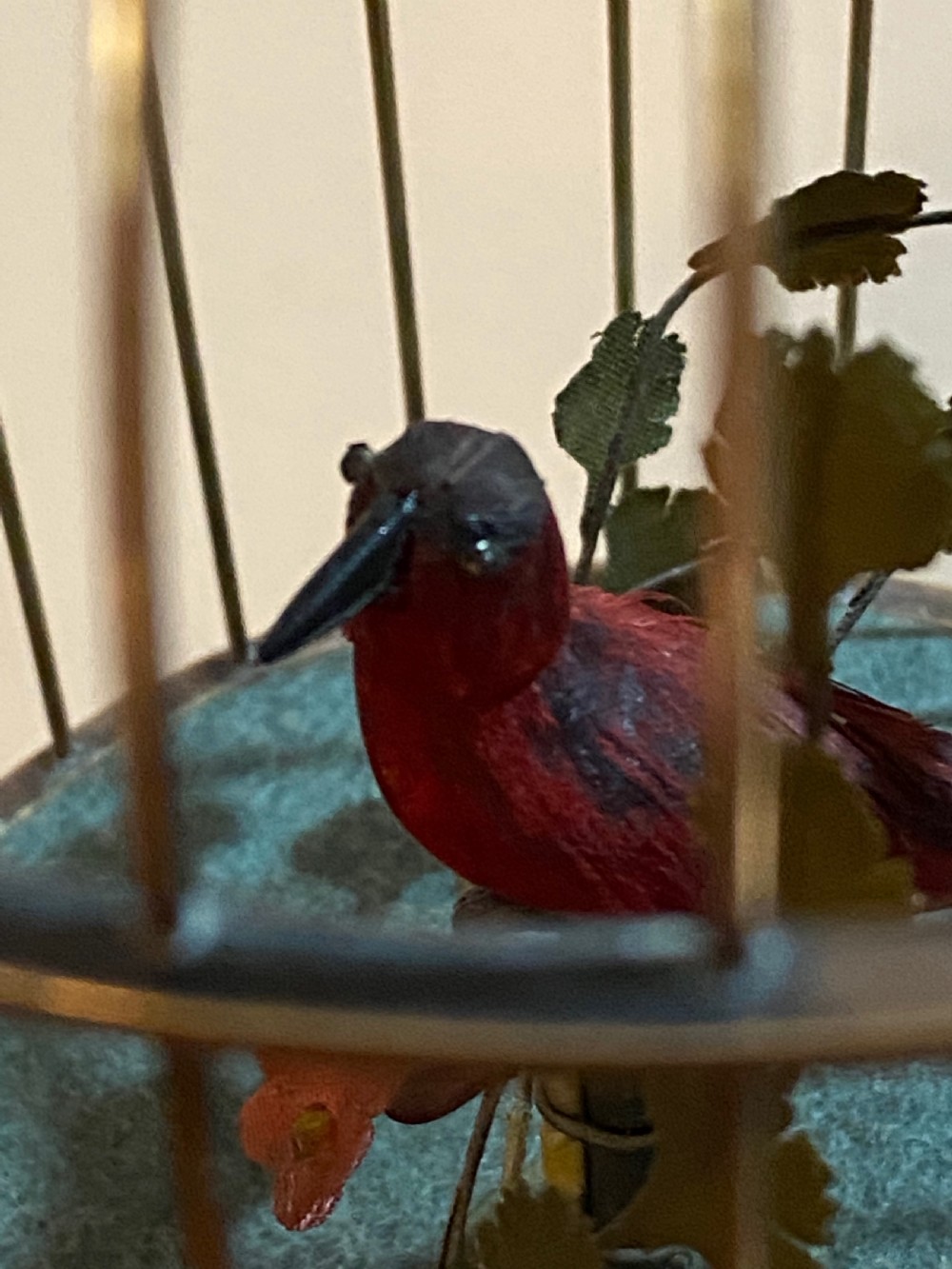 French Singing Bird Automaton  in Brass Cage View IX