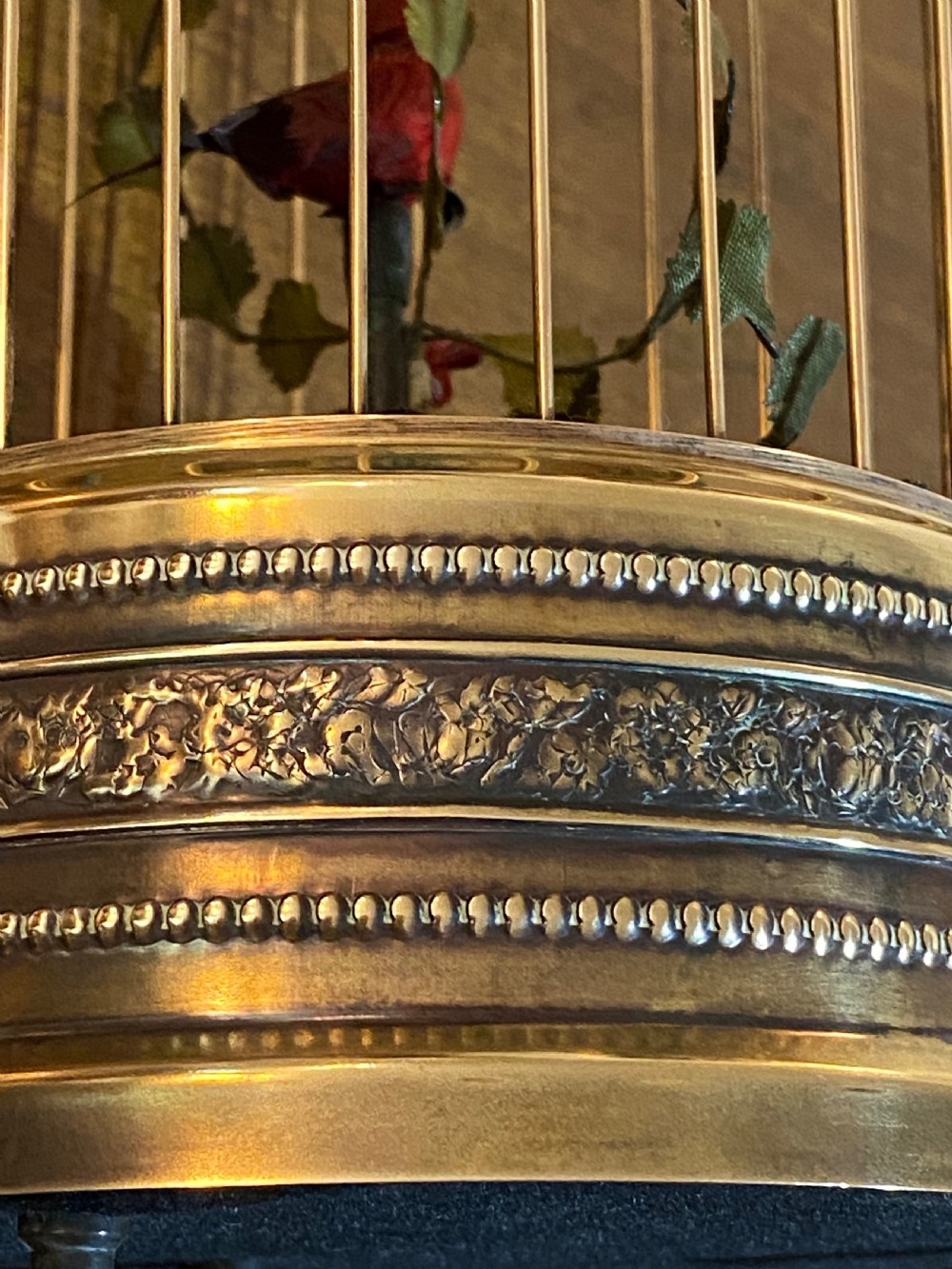 French Singing Bird Automaton  in Brass Cage View XII