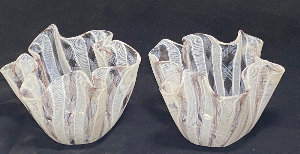Pair of Italian Murano Glass Handkerchief Vases