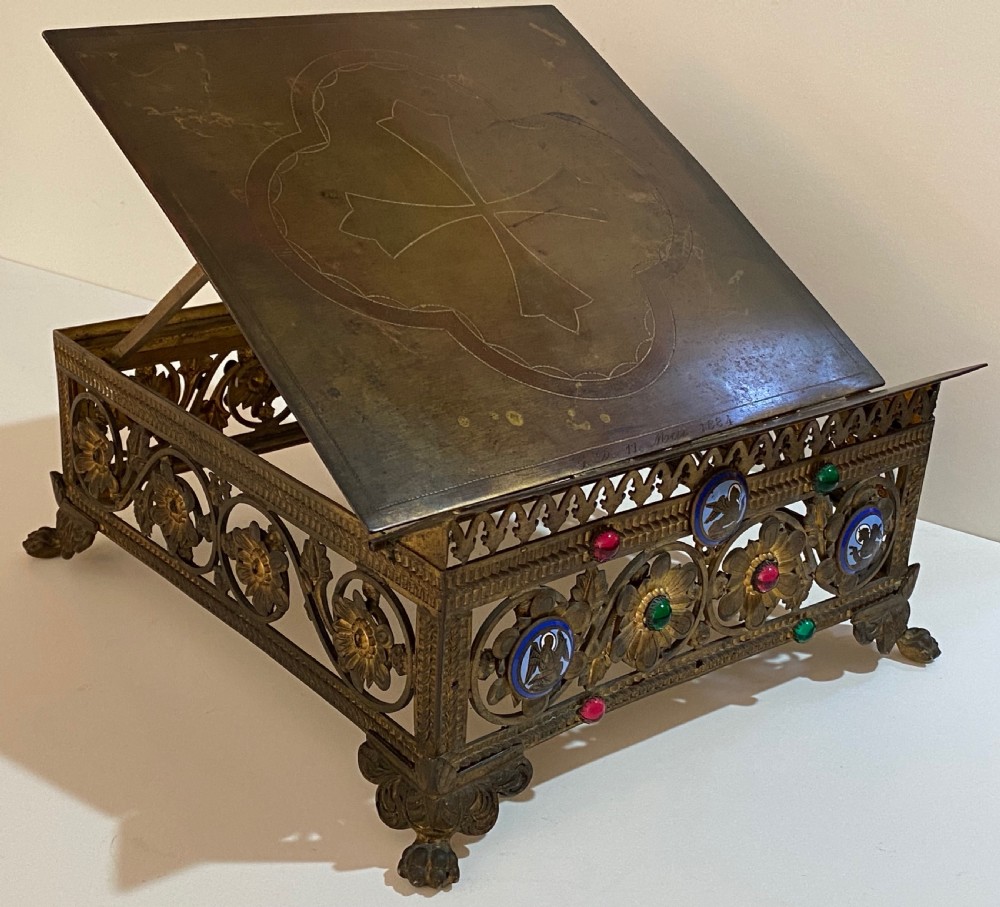 French Gilt Filigree Metal and Gemstone Church Lectern. 1884.
