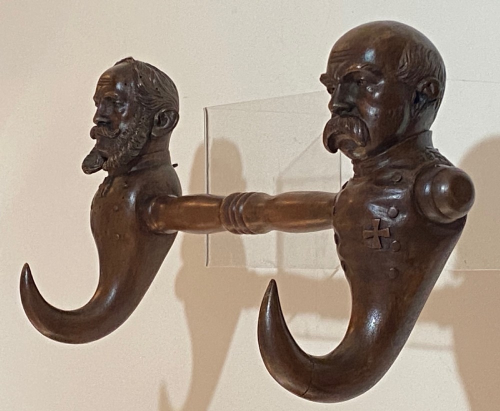 19th Century Kaiser Wilhelm and Otto Von Bismark Black Forest Coat Hook View II