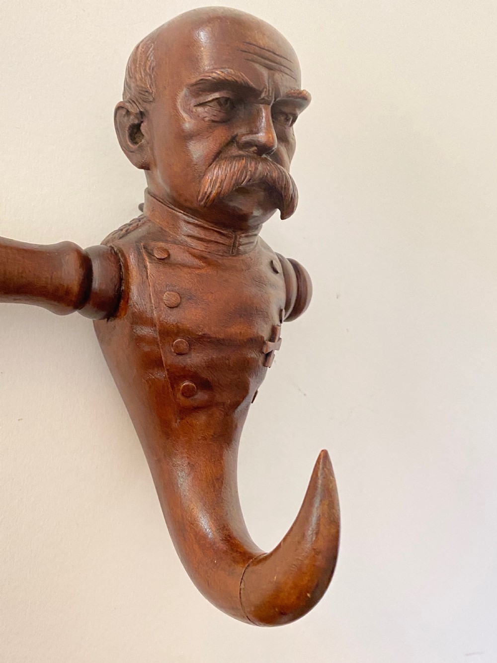 19th Century Kaiser Wilhelm and Otto Von Bismark Black Forest Coat Hook View III