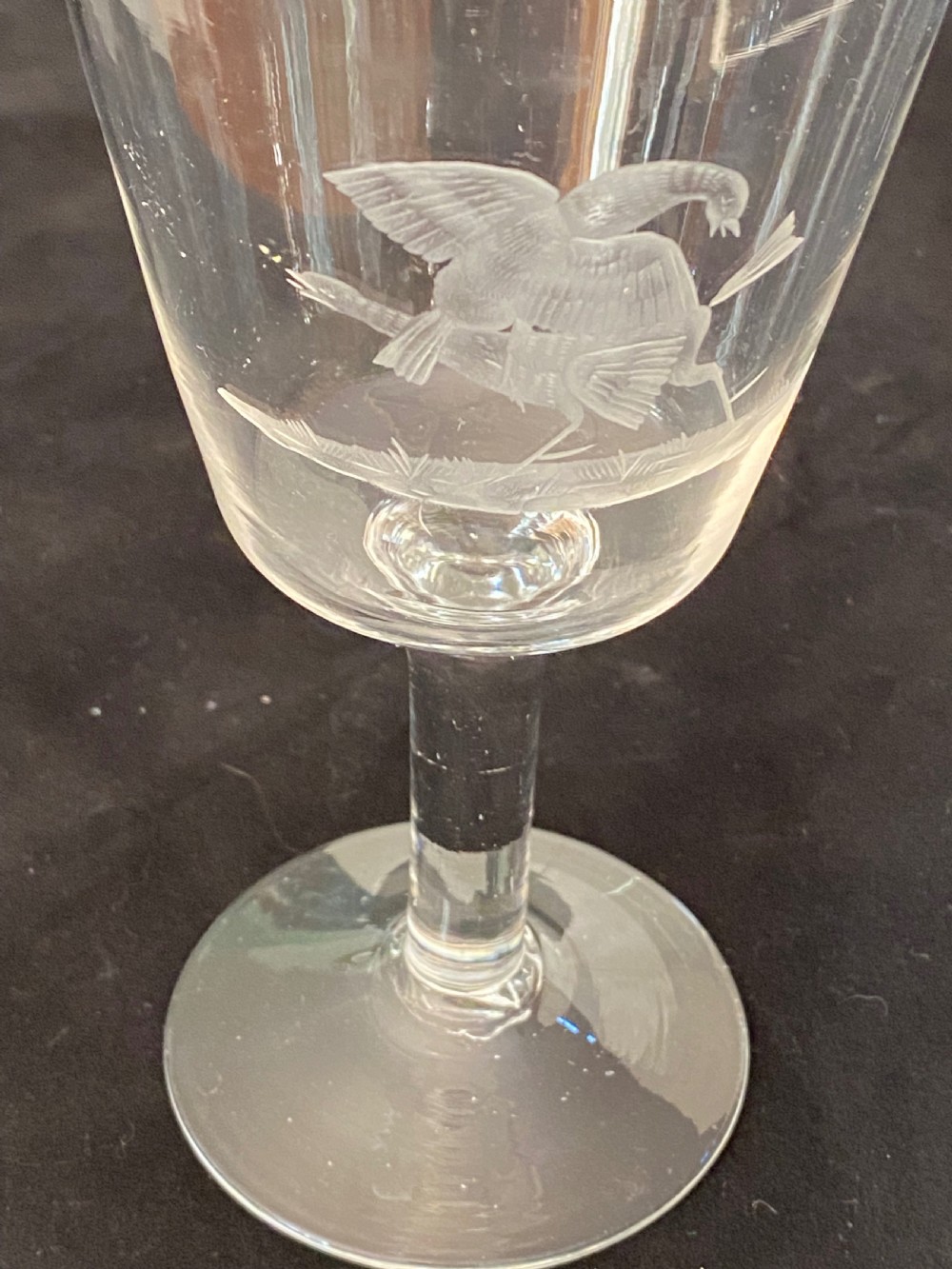 Set of 10 Wine Glasses with Engraved Sporting  Scenes. 19th Century. View IX