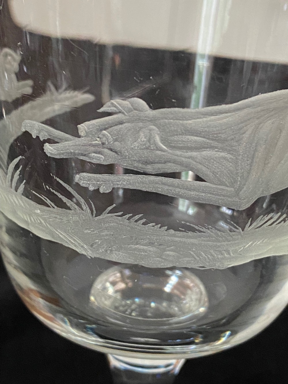 Set of 10 Wine Glasses with Engraved Sporting  Scenes. 19th Century. View XII