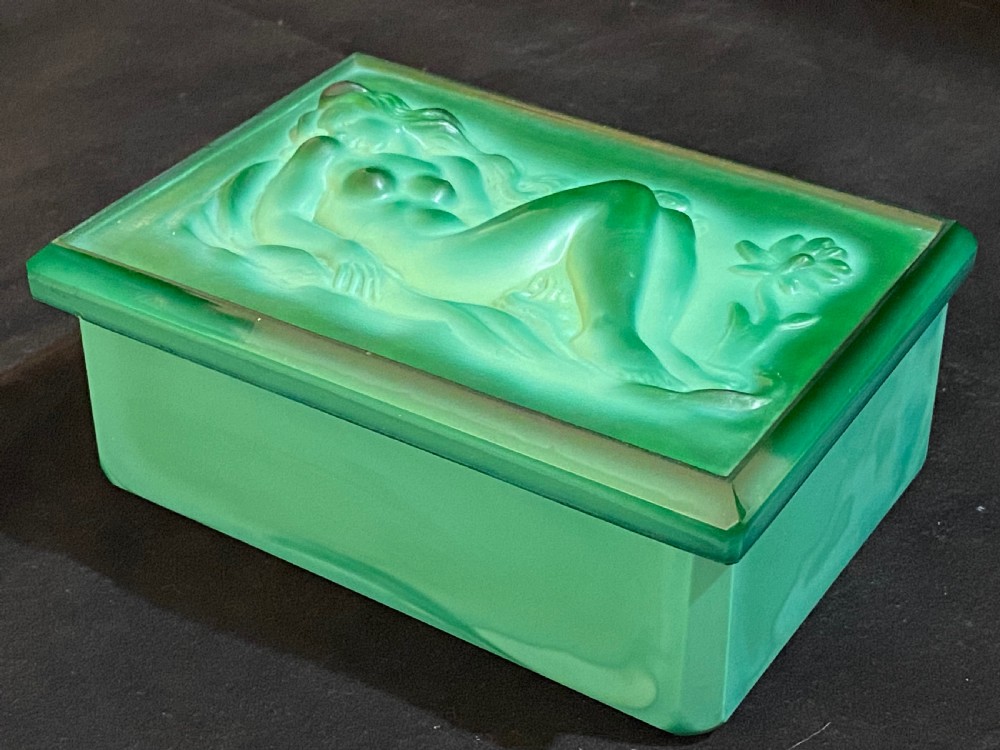 Art Deco Malachite Glass box and Cover by Heinrich Hoffman
