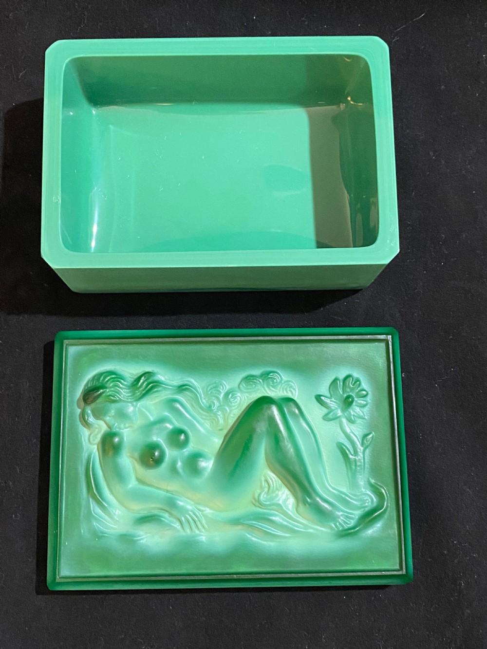 Art Deco Malachite Glass box and Cover by Heinrich Hoffman View V