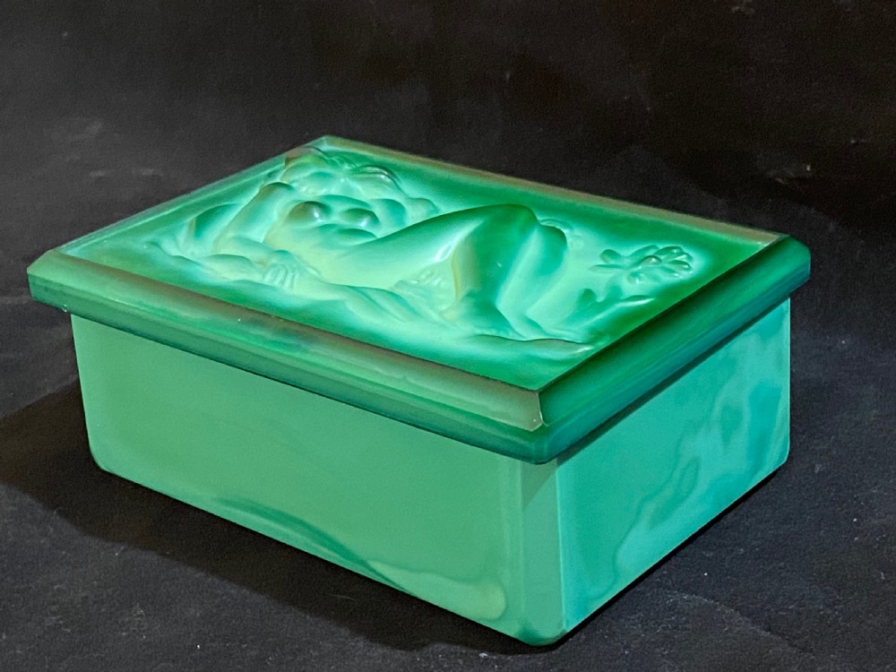 Art Deco Malachite Glass box and Cover by Heinrich Hoffman View VI