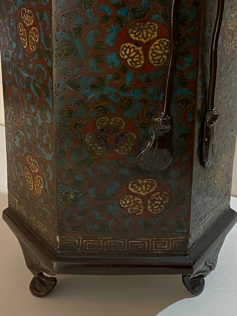 Japanese Bronze and Champlevé Hexagonal Vase, ca 1900 View V