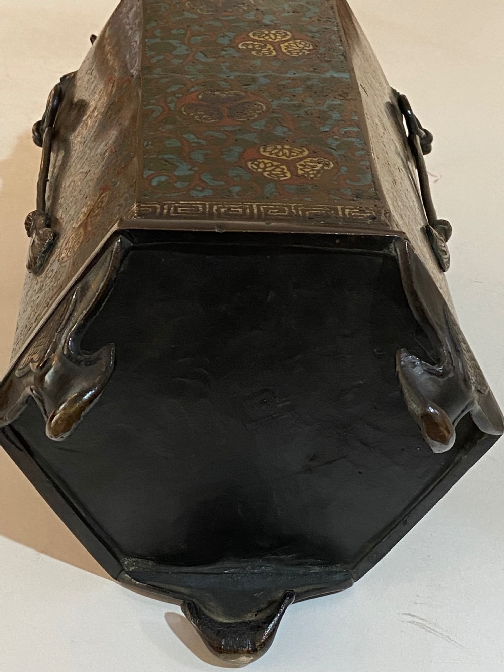 Japanese Bronze and Champlevé Hexagonal Vase, ca 1900 View IX