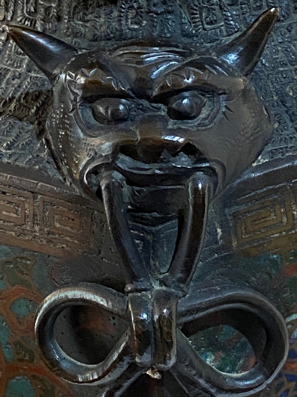 Japanese Bronze and Champlevé Hexagonal Vase, ca 1900 View XIII