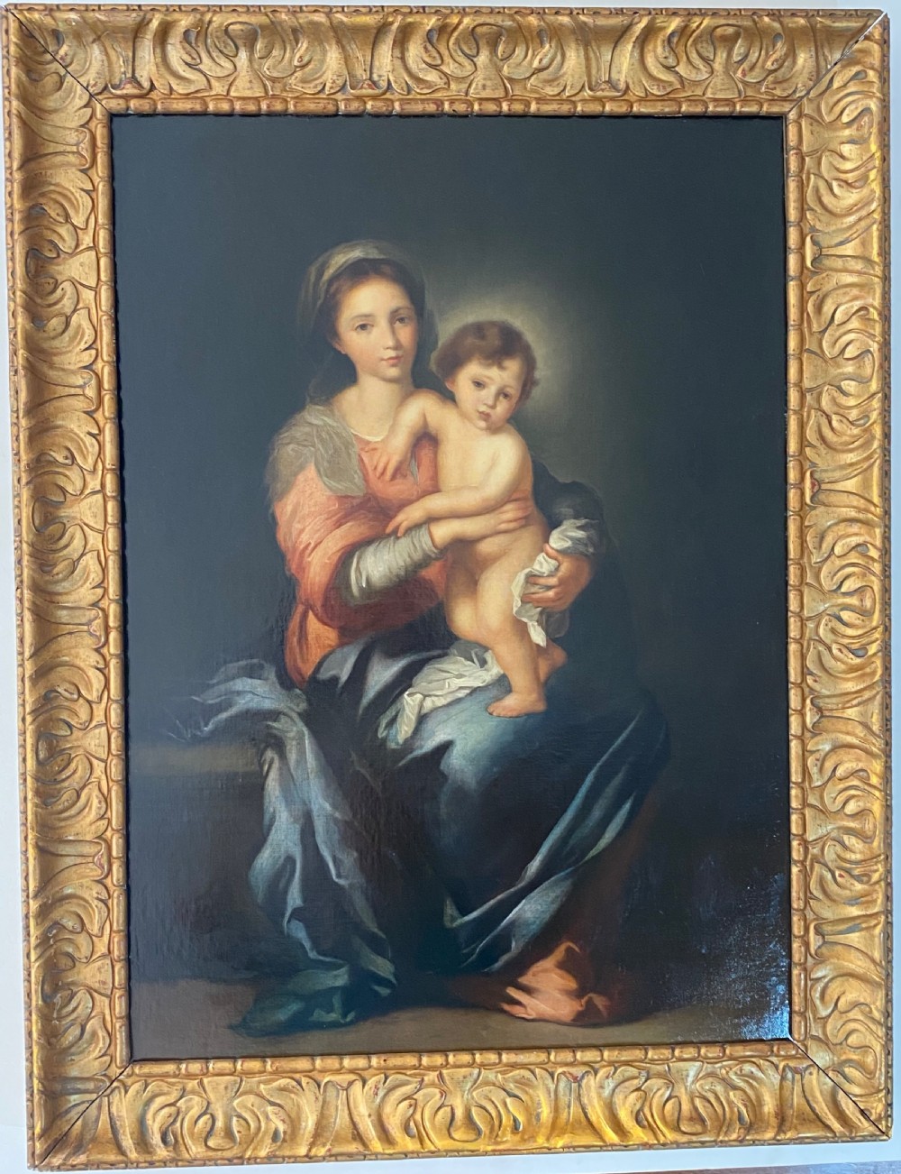 Italian 19th Century Oil on Canvas of Madonna col Bambino View II