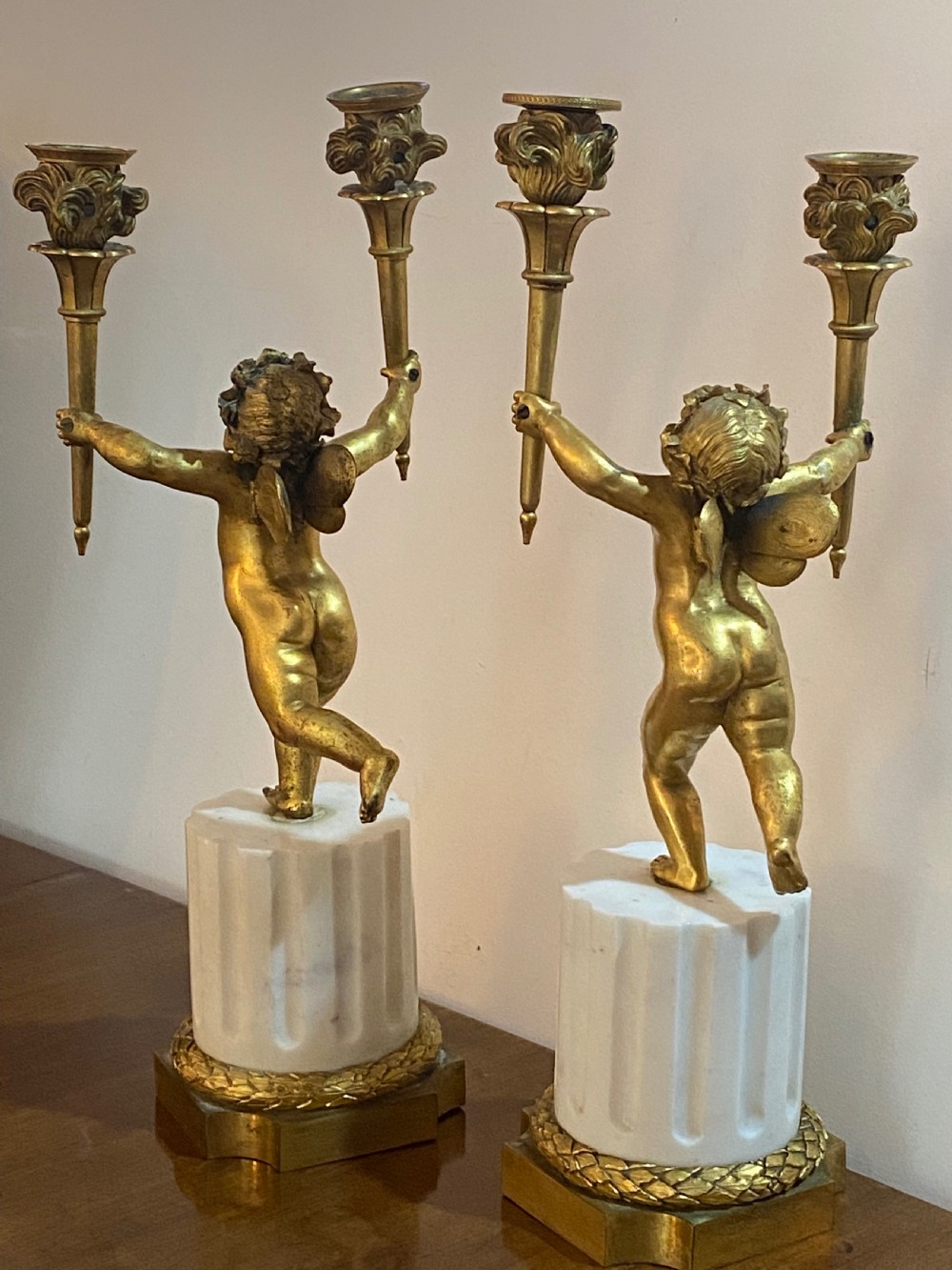 Pair of French Gilt Bronze and Marble Candelabra, ca 1850. View IV