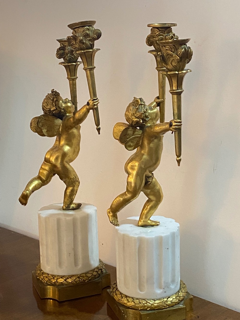 Pair of French Gilt Bronze and Marble Candelabra, ca 1850. View V