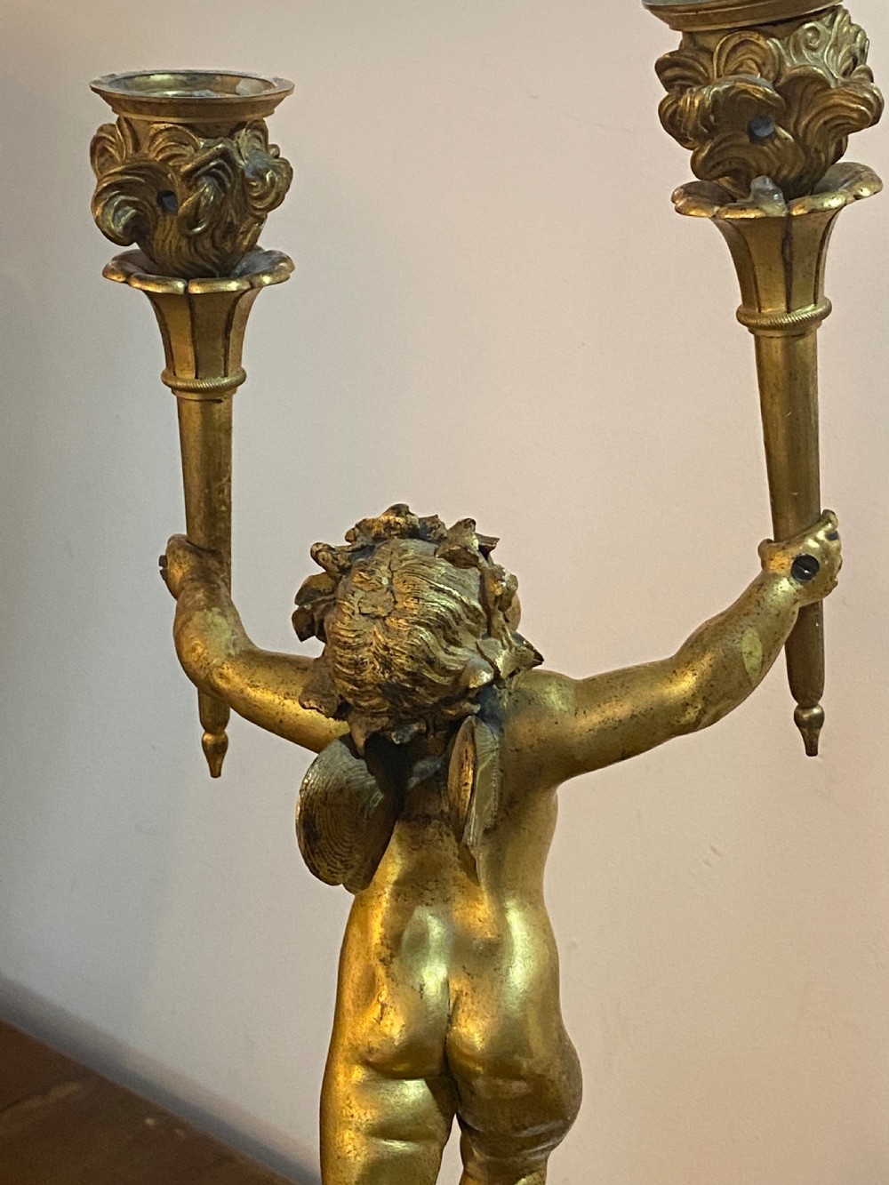 Pair of French Gilt Bronze and Marble Candelabra, ca 1850. View X