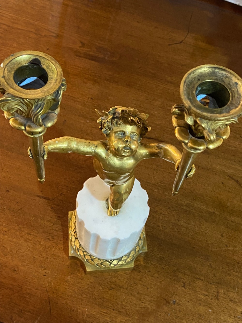 Pair of French Gilt Bronze and Marble Candelabra, ca 1850. View XIII