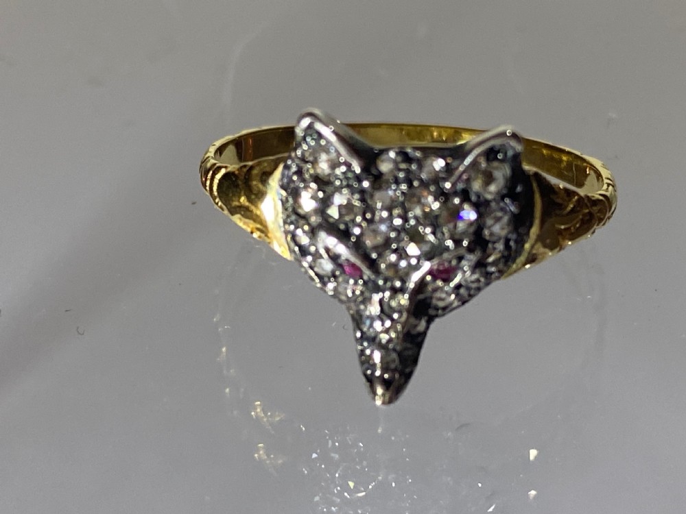 Victorian Fox Mask Diamond Ring View II