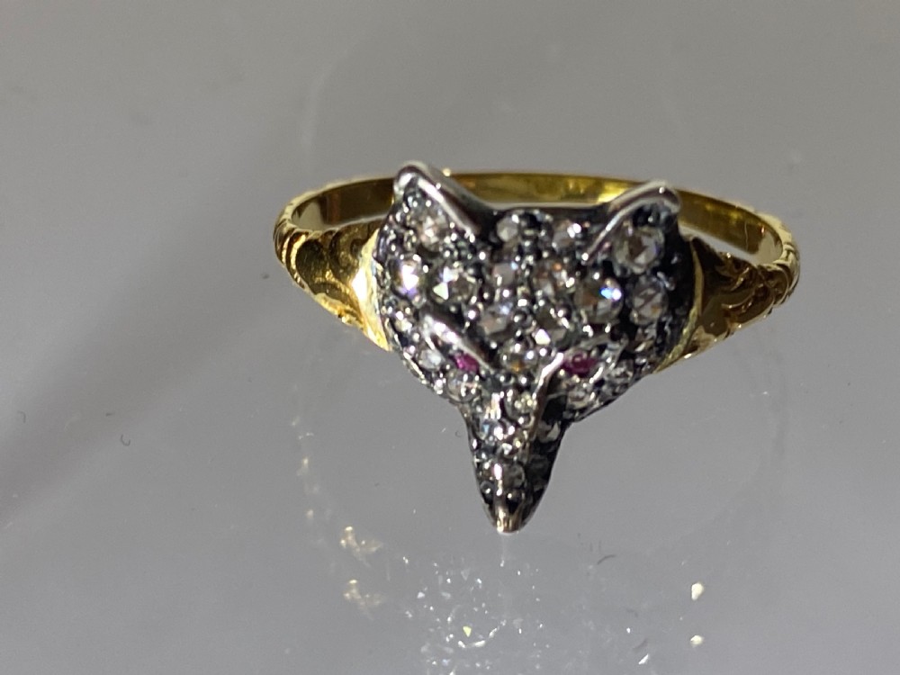 Victorian Fox Mask Diamond Ring View III