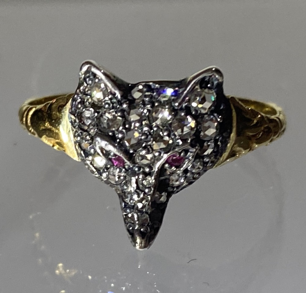 Victorian Fox Mask Diamond Ring View IV