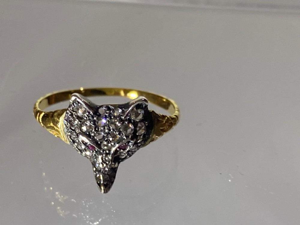 Victorian Fox Mask Diamond Ring View VI