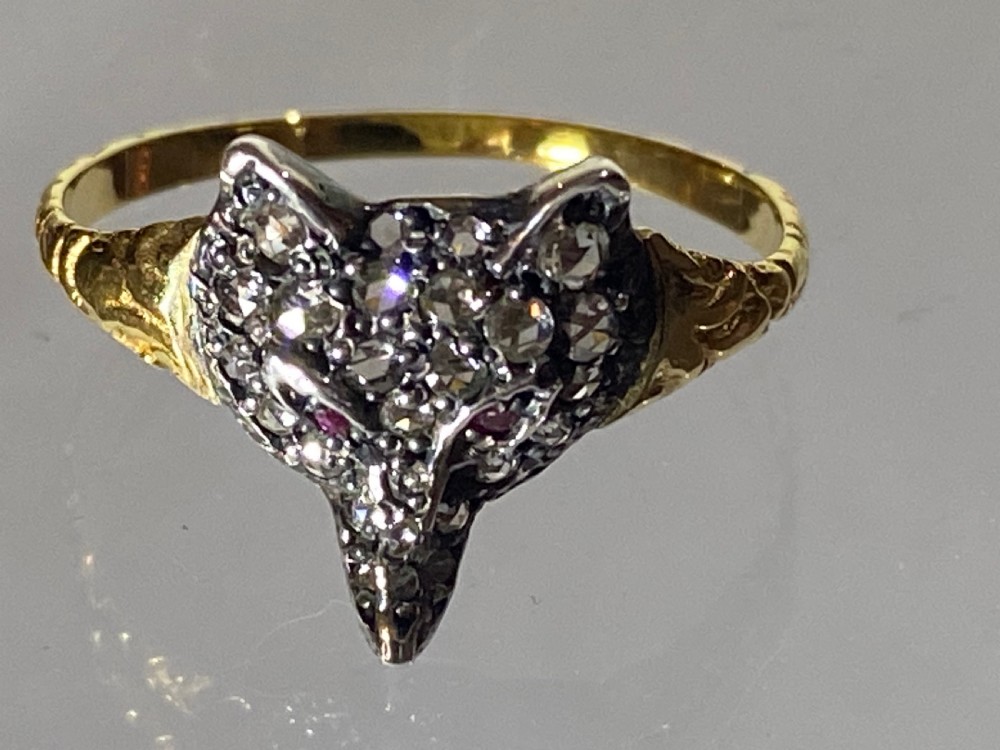 Victorian Fox Mask Diamond Ring View VII