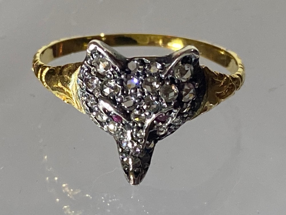 Victorian Fox Mask Diamond Ring View VIII