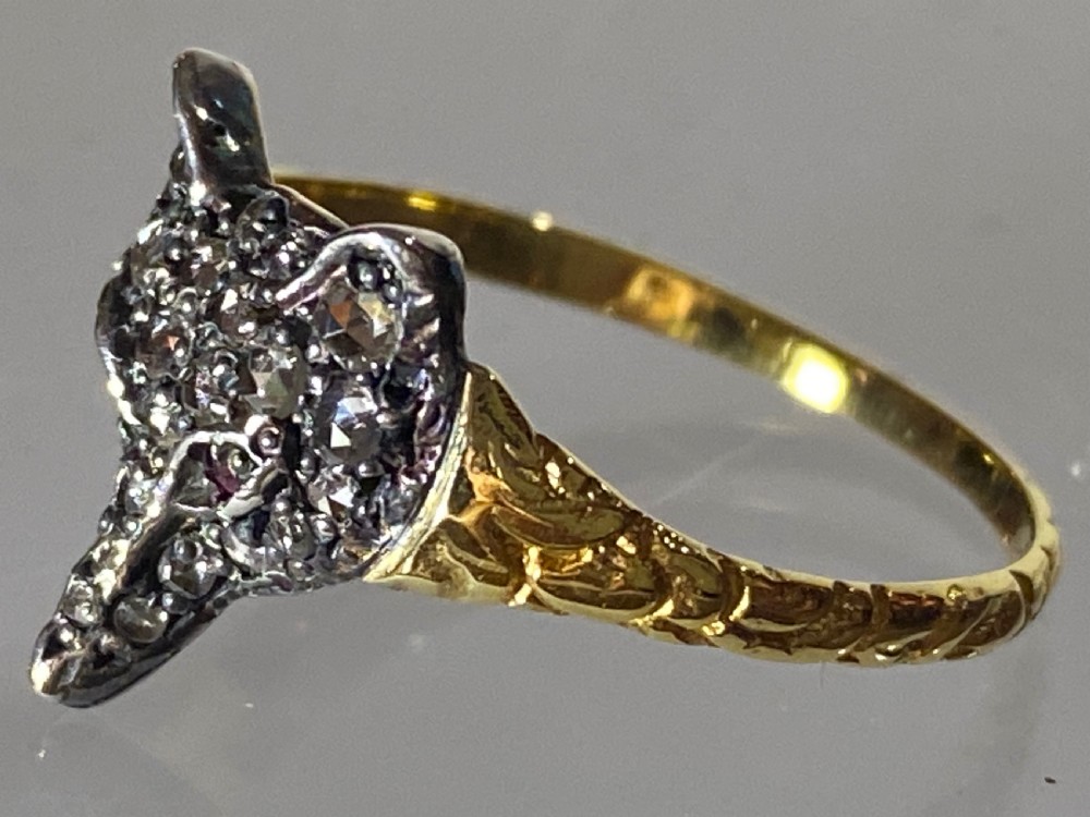 Victorian Fox Mask Diamond Ring View XI