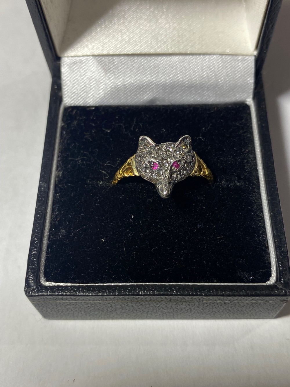 Victorian Fox Mask Diamond Ring View XV