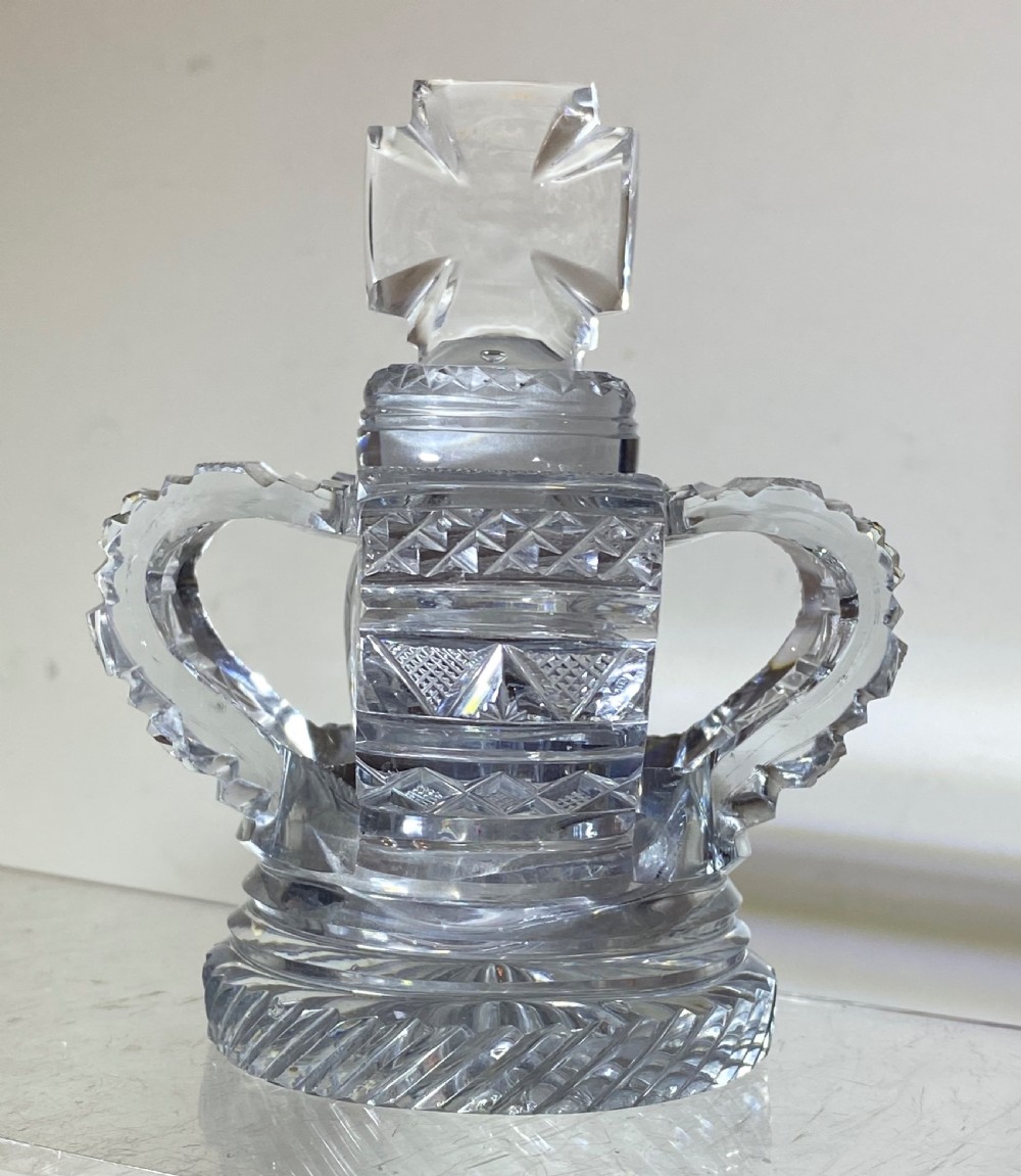 Regency Coronation Crystal Glass Crown Scent Bottle, ca 1820 View X