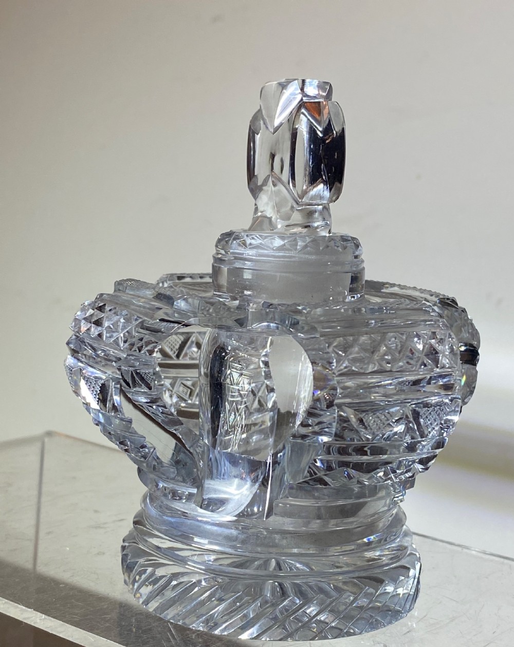 Regency Coronation Crystal Glass Crown Scent Bottle, ca 1820 View III