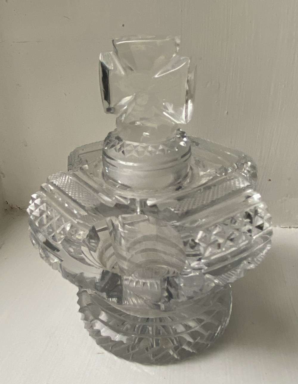 Regency Coronation Crystal Glass Crown Scent Bottle, ca 1820