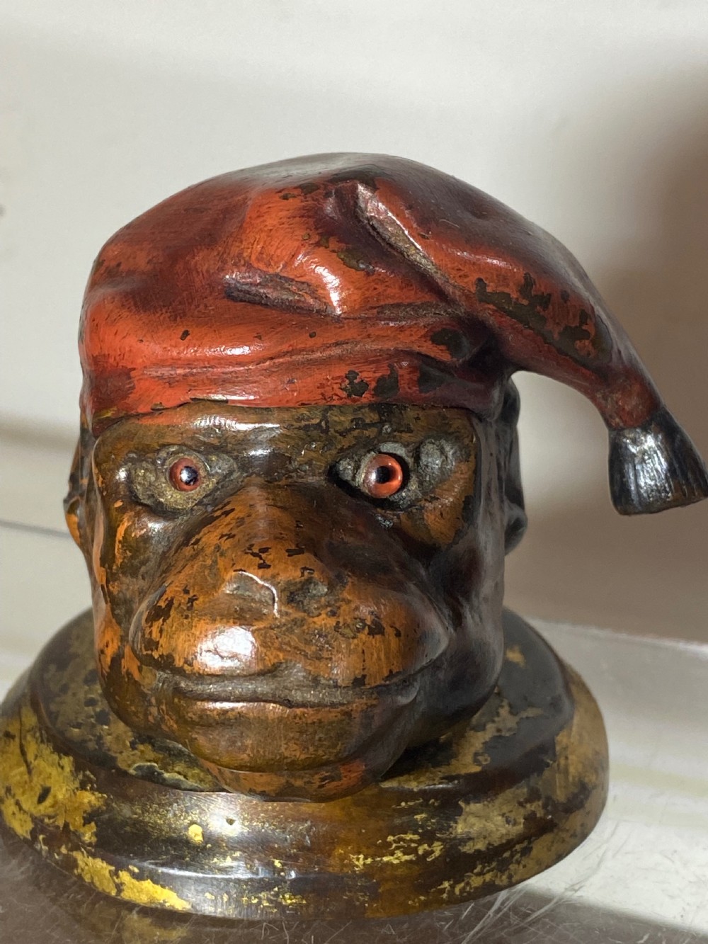 Cold Painted Bronze Monkey Inkwell