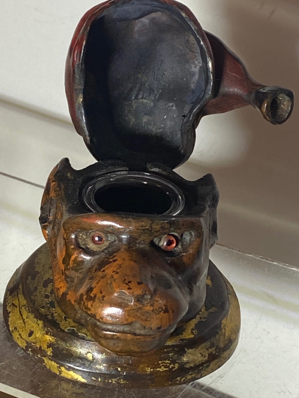 Cold Painted Bronze Monkey Inkwell View II