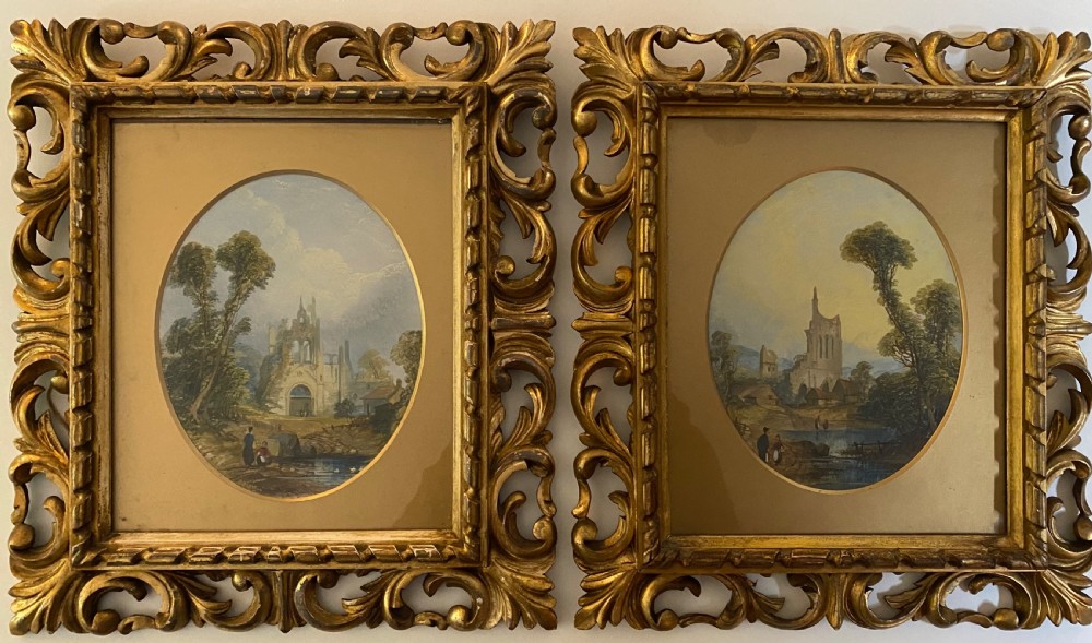 Pair of 19th Century Oils on Board in Florentine Frames 